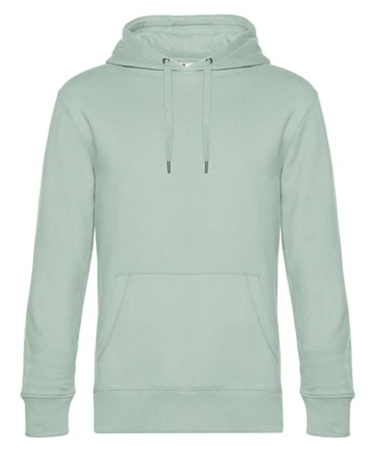 ein hell grüner  Hoodie, Kapuzenpulli ist von vorne dargestellt. Vorne befindet sich auf Bauchhöhe eine Tasche